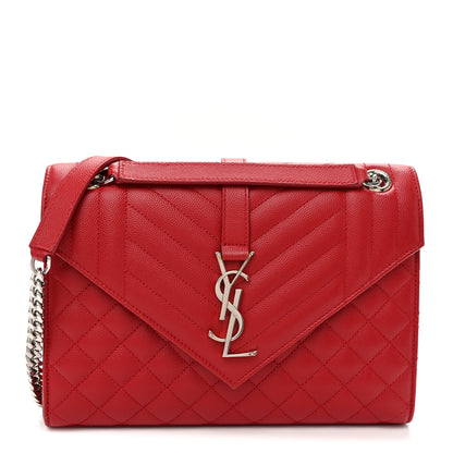Saint Laurent Grain De Poudre Textured Mixed Matelasse Triquilt Medium Monogram Satchel New Red 1 of 10