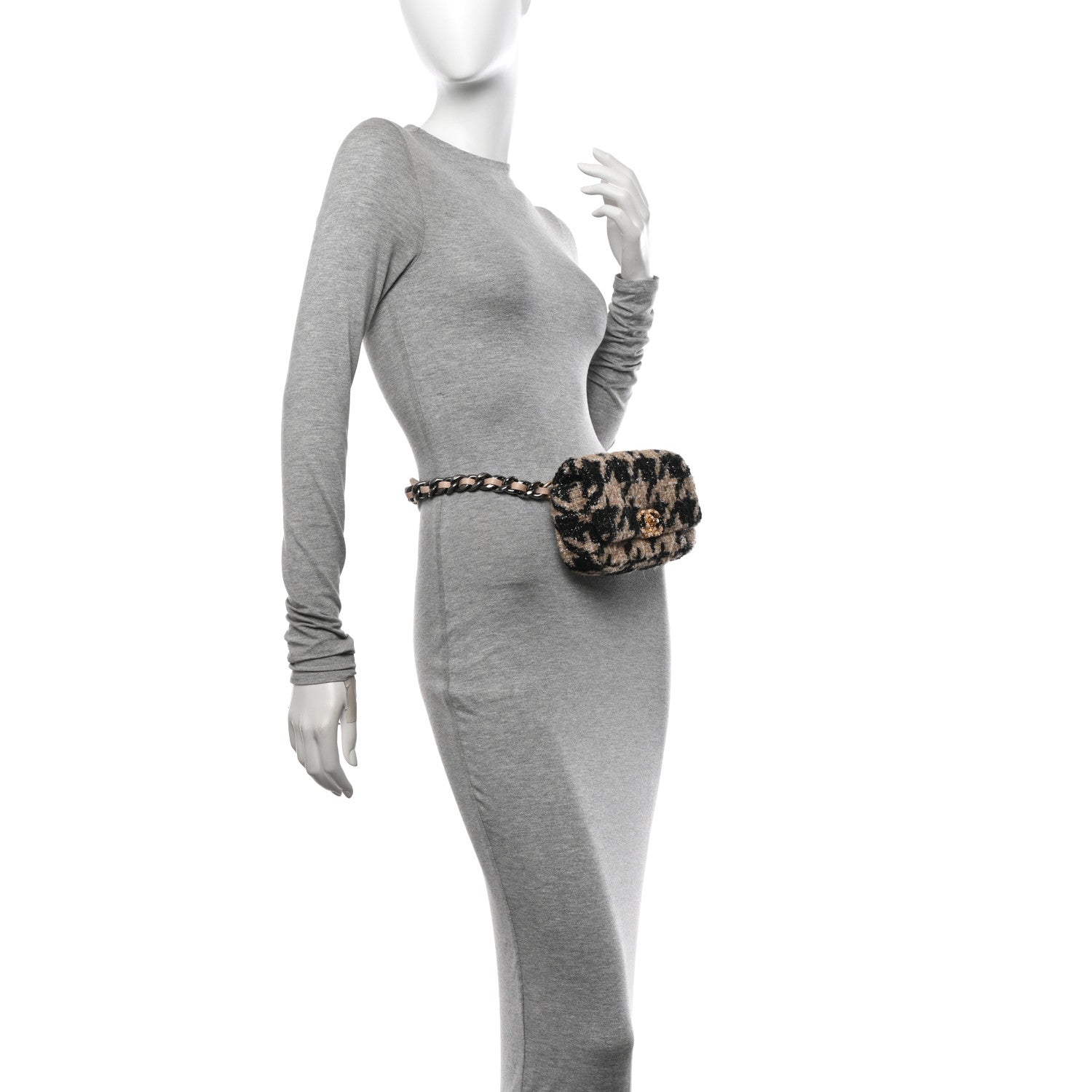 Chanel Tweed Quilted Chanel 19 Waist Bag Beige Black 2 of 11