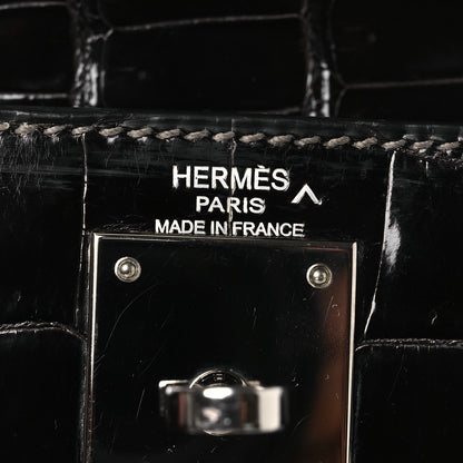 Hermes Shiny Porosus Crocodile Kelly Sellier 28 Gris Elephant 5 of 11