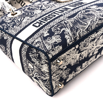 Christian Dior Canvas Toile De Jouy Reverse Embroidered Medium Lady D-Lite Navy 8 of 9