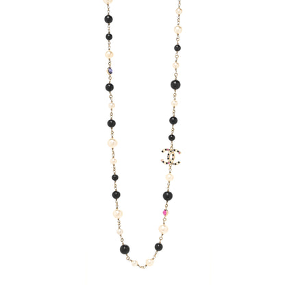Chanel Crystal Enamel Pearl CC Bead Long Necklace Black Gold 1 of 3