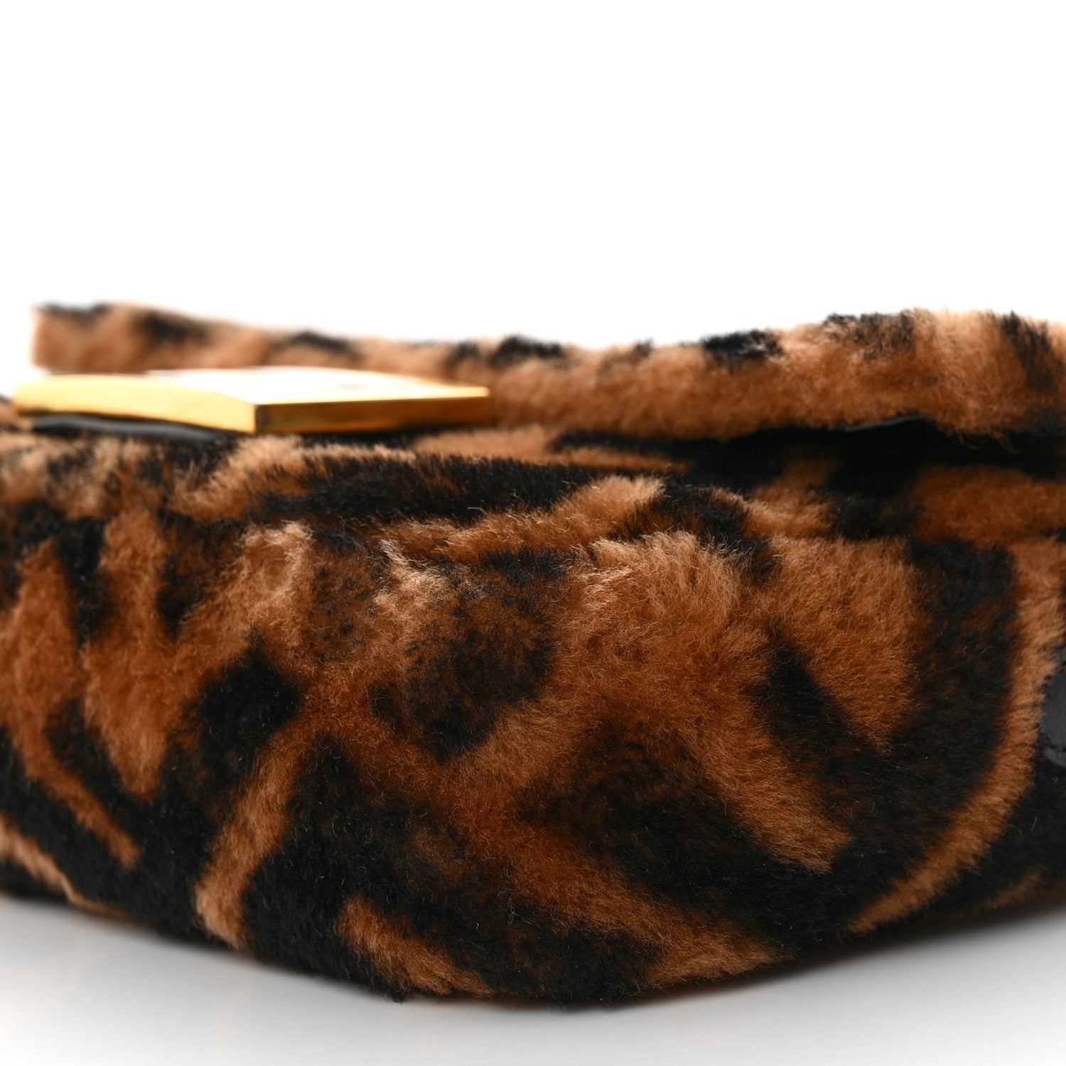 Fendi Shearling Vitello Dolce Macro FF 1974 Mini Baguette Tobacco Black 11 of 12