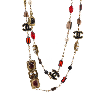 Chanel Gripoix Poured Glass Pearl CC Long Necklace Red Gold Multicolor 1 of 7