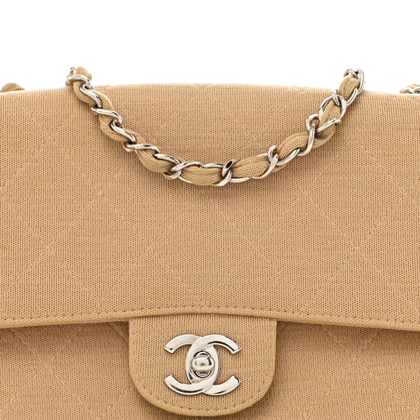 Jersey Quilted Medium Single Flap Beige