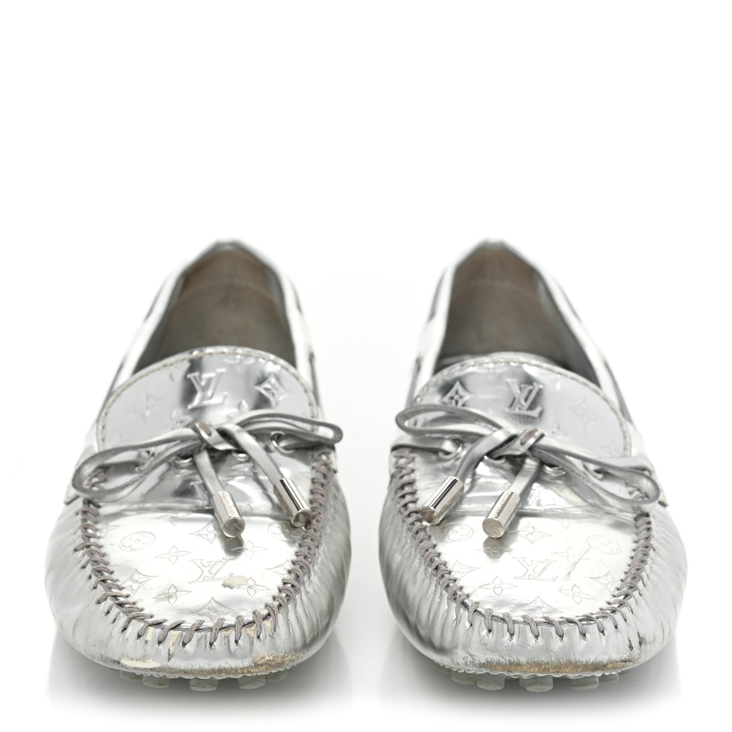 Patent Calfskin Monogram Gloria Loafers 38 Silver