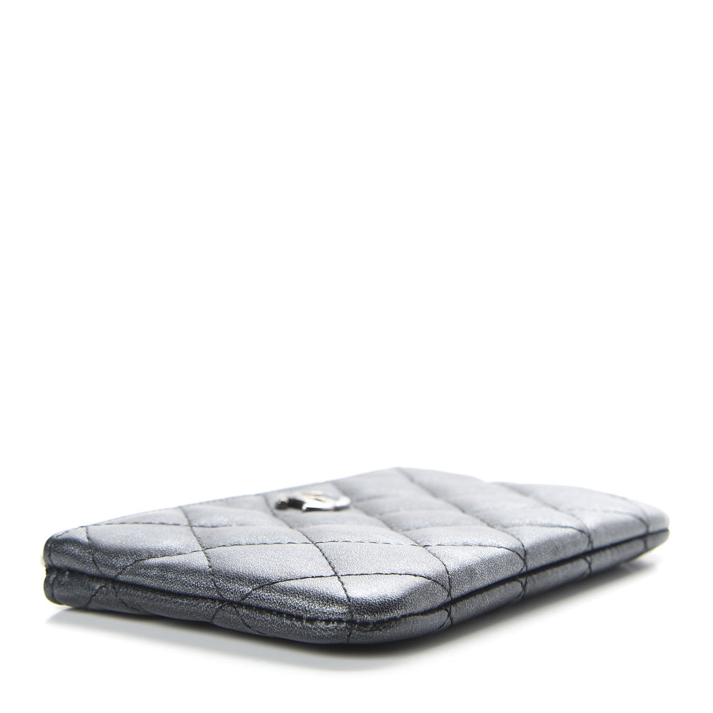 Metallic Goatskin Quilted Small Cosmetic Case Dark Grey