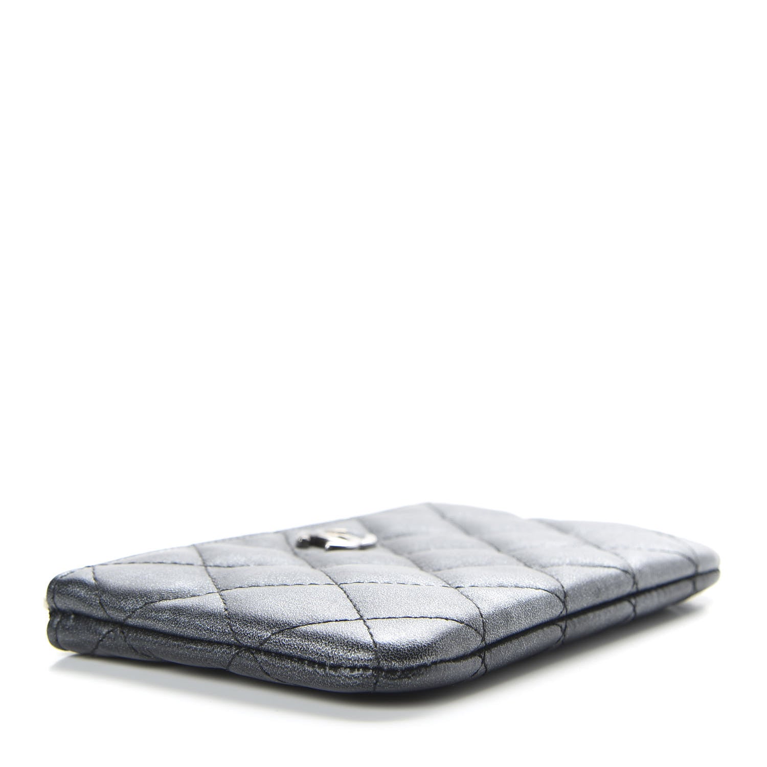 Chanel Metallic Goatskin Quilted Small Cosmetic Case Dark Grey 4 of 8