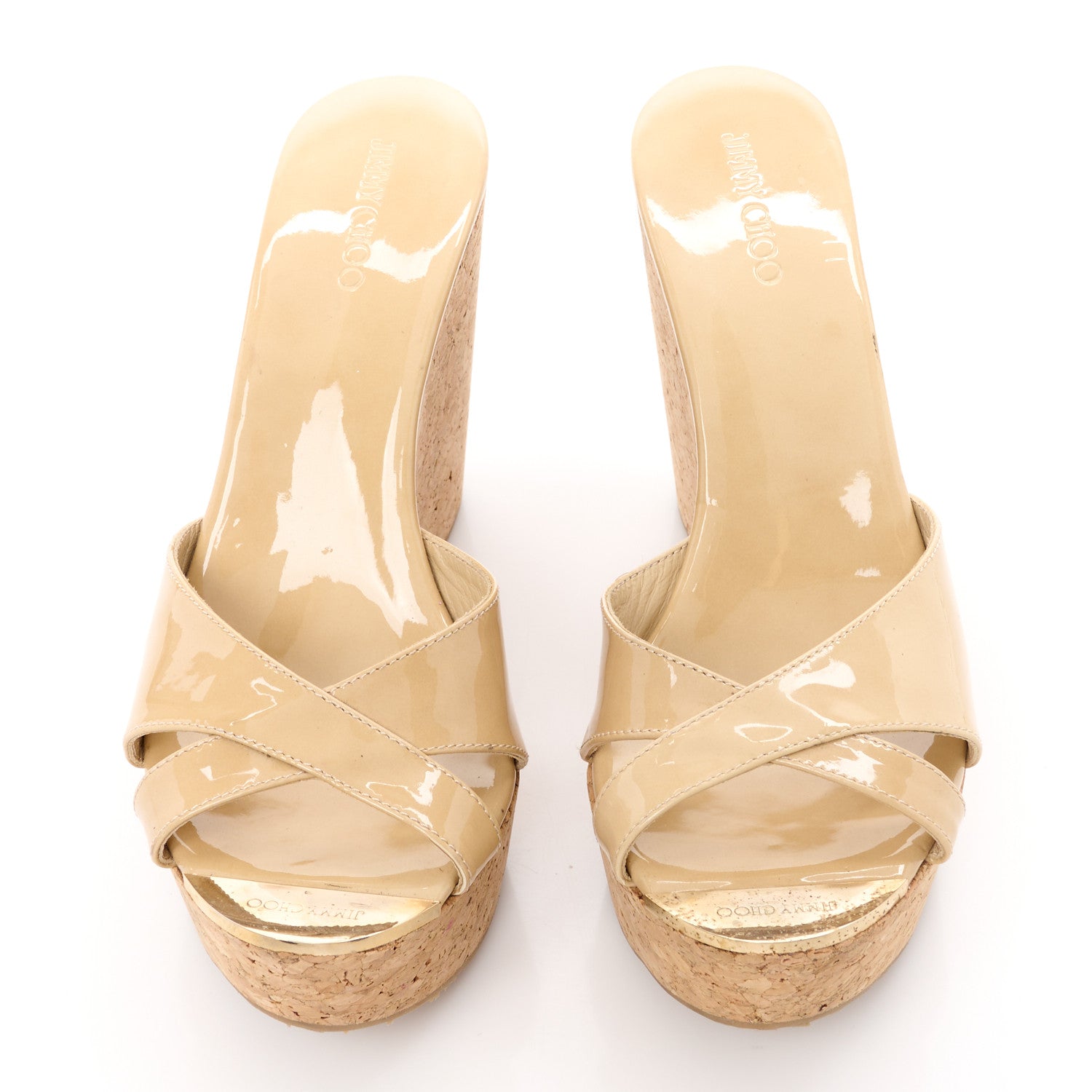 Jimmy Choo Patent Wedge Sandals 40.5 Nude 2 of 9
