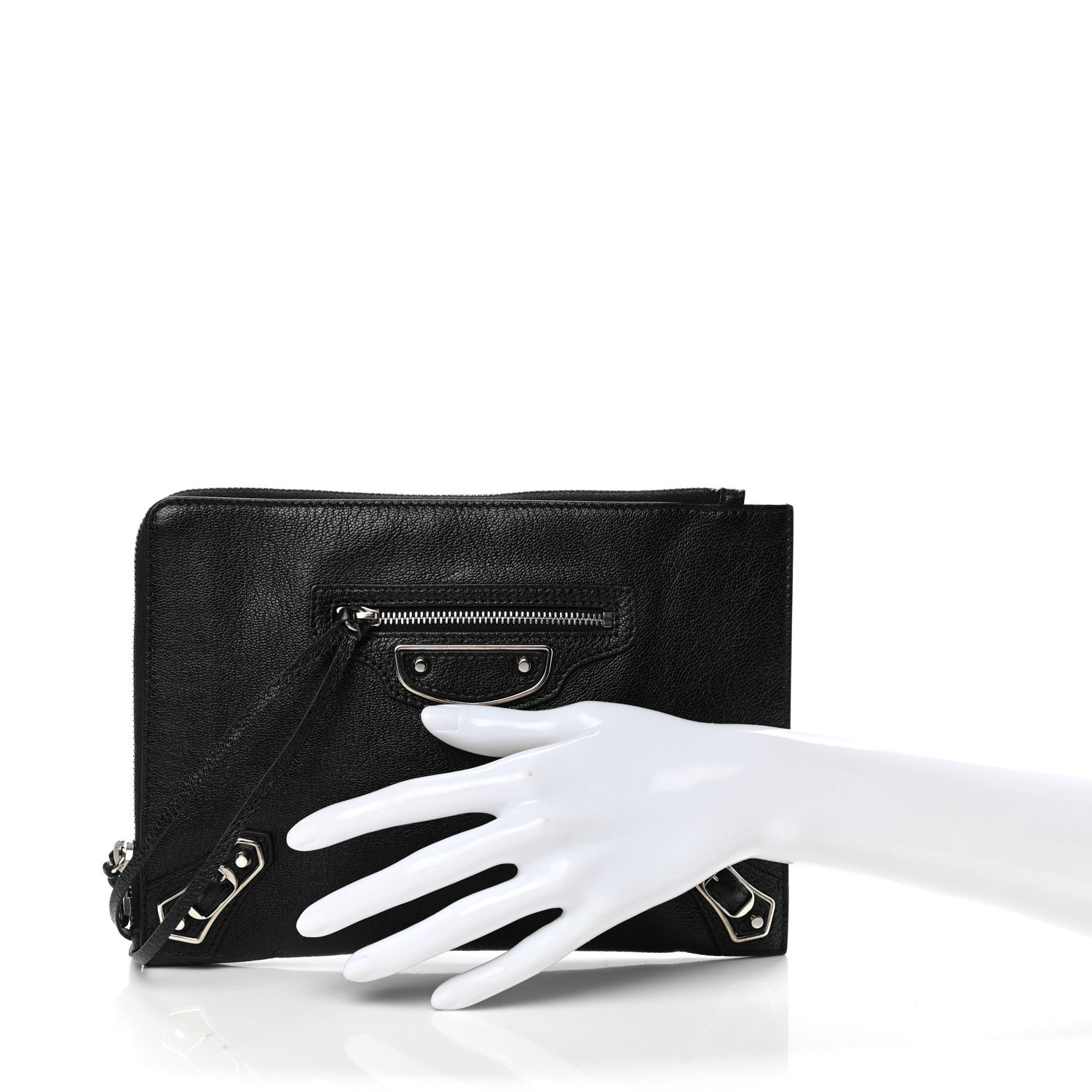 Balenciaga Chevre Silver Metallic Edge Hardware Pouch Black 2 of 7