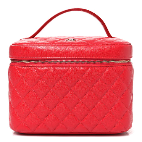 Caviar Quilted Large Vanity Pouch Red