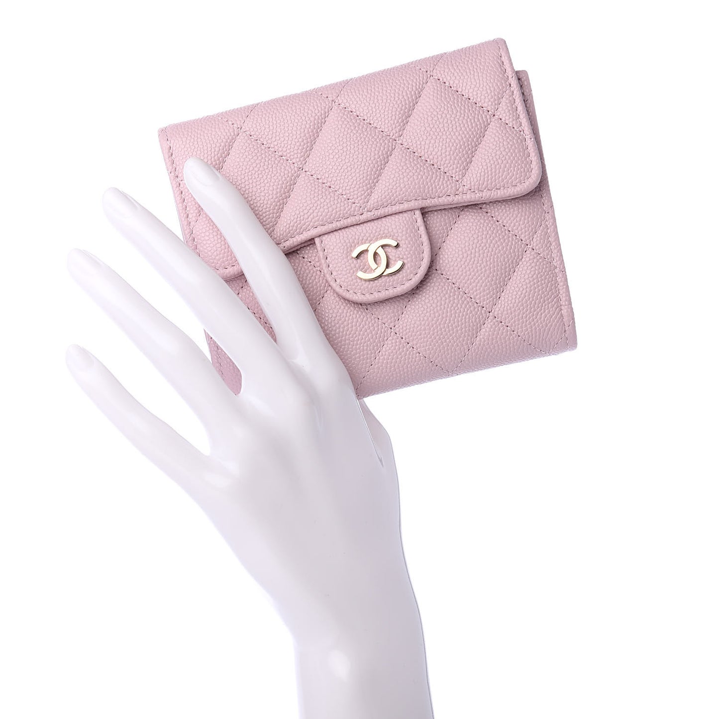 Caviar Quilted Compact Flap Wallet Light Pink