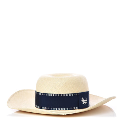 Hermes Straw Marin Grosgrain Stitched Trinidad Hat 57 Naturel Marine 1 of 9
