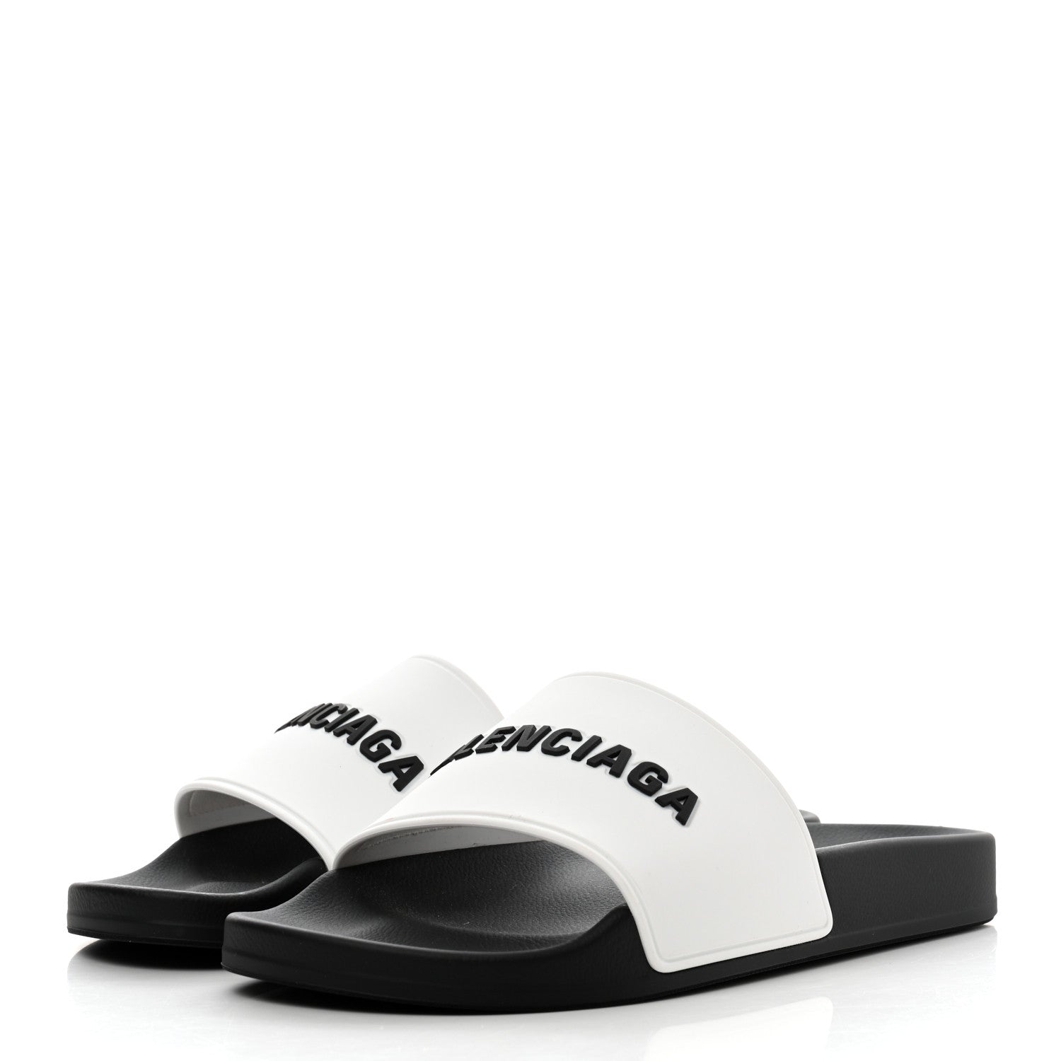 Balenciaga Rubber Womens Logo Pool Slide Sandals 39 Black White 3 of 6