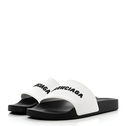 Balenciaga Rubber Womens Logo Pool Slide Sandals 39 Black White 3 of 6