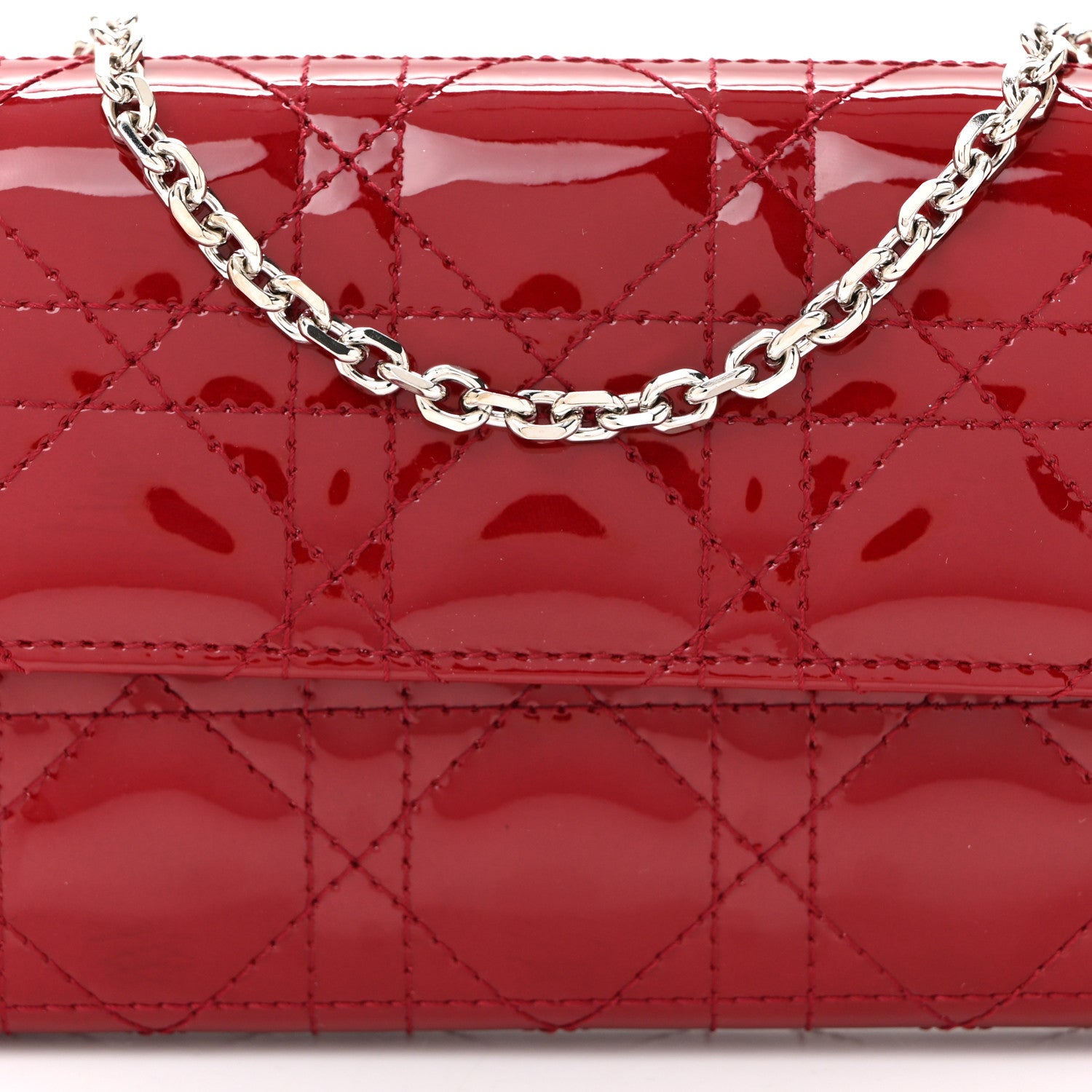 Christian Dior Patent Cannage Lady Dior Rendezvous Wallet On Chain Rouge Ceris 8 of 10