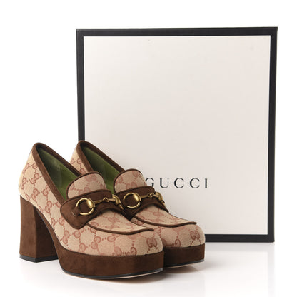 Gucci GG Monogram Suede Houdan Mid Heel Platform Loafers 37 Beige Ruggine Maroon 10 of 10