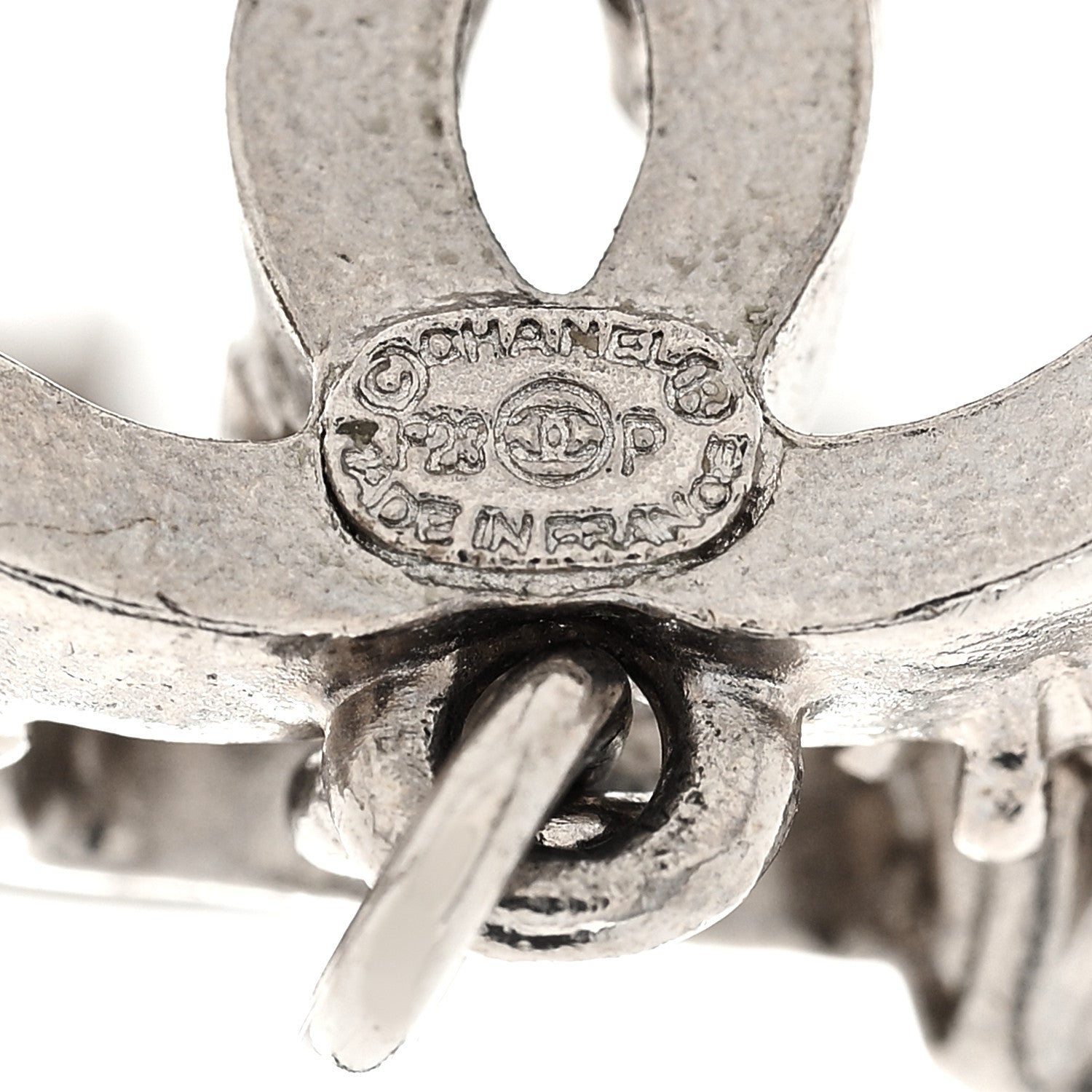 Chanel Crystal Cha-Nel Logo Drop Earrings Silver 3 of 5
