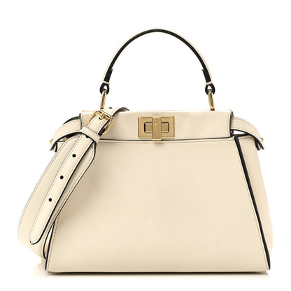 Fendi Vitello Seta Suede FF Mini Peekaboo Iconic Satchel  Uovo Sigaro Marrone 1 of 10