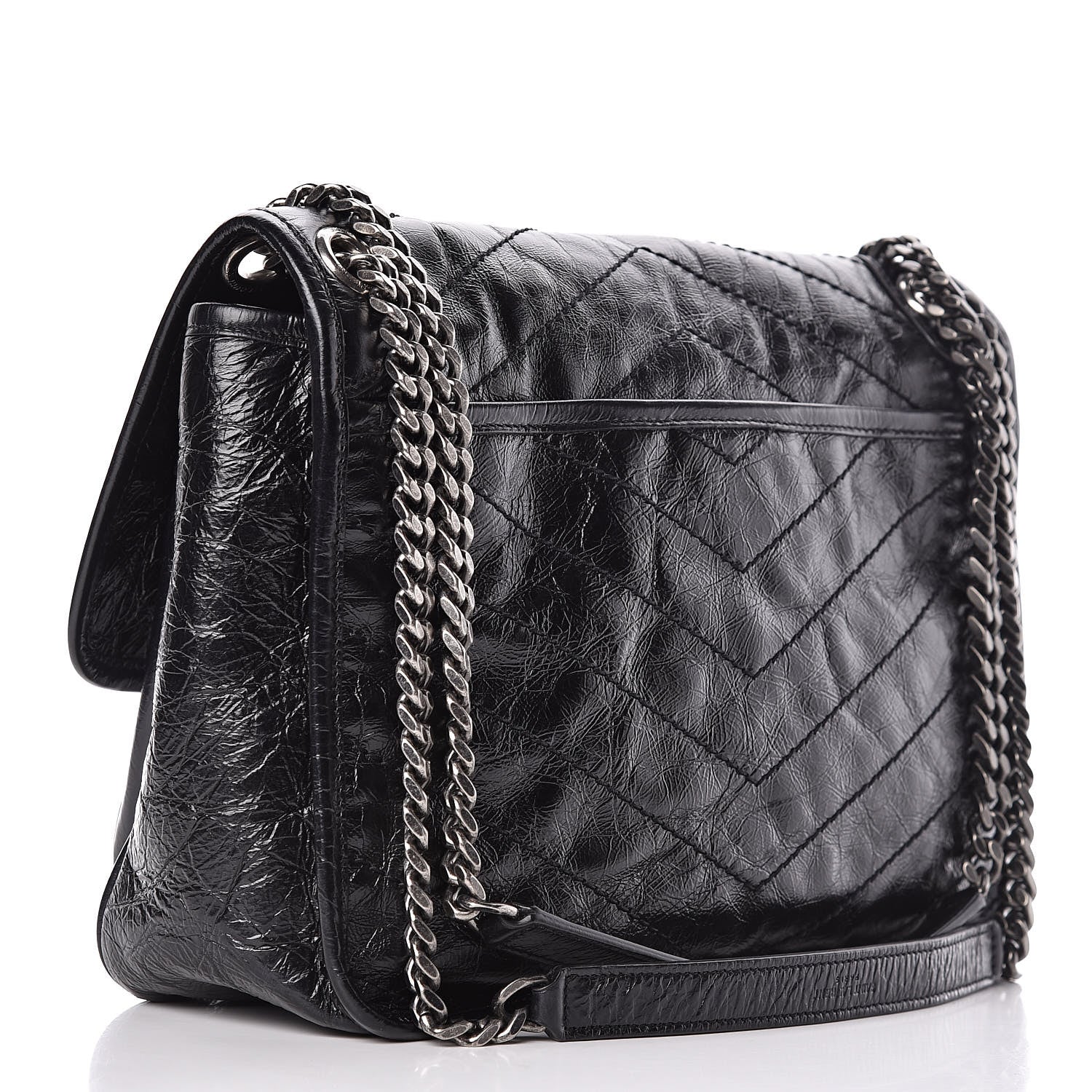 Saint Laurent Crinkled Calfskin Matelasse Monogram Medium Niki Chain Satchel Black 3 of 11