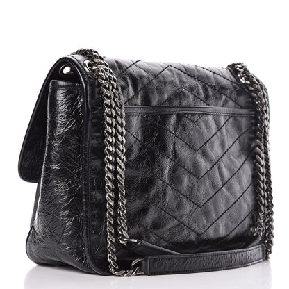 Saint Laurent Crinkled Calfskin Matelasse Monogram Medium Niki Chain Satchel Black 3 of 11