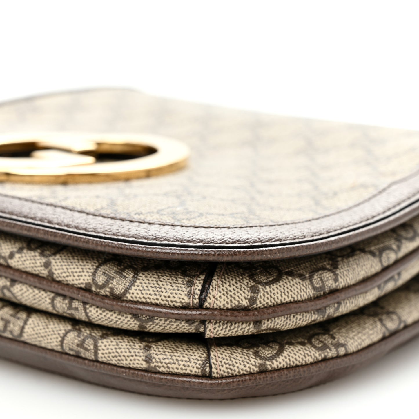 GG Supreme Monogram Textured Dollar Calfskin Web Medium Blondie Top Handle Shoulder Flap Bag Beige Ebony New Acero