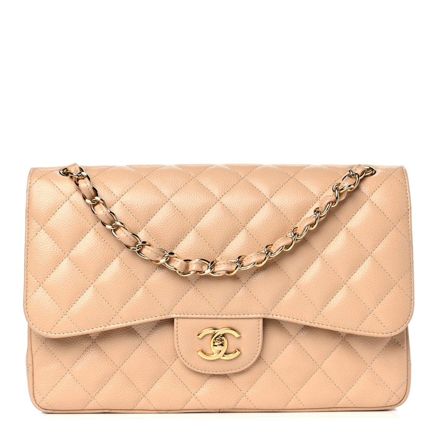 Caviar Quilted Jumbo Double Flap Beige Clair