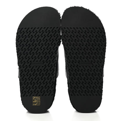 Hermes Calfskin Woolskin Womens Chypre Sandals 39.5 Black 5 of 10