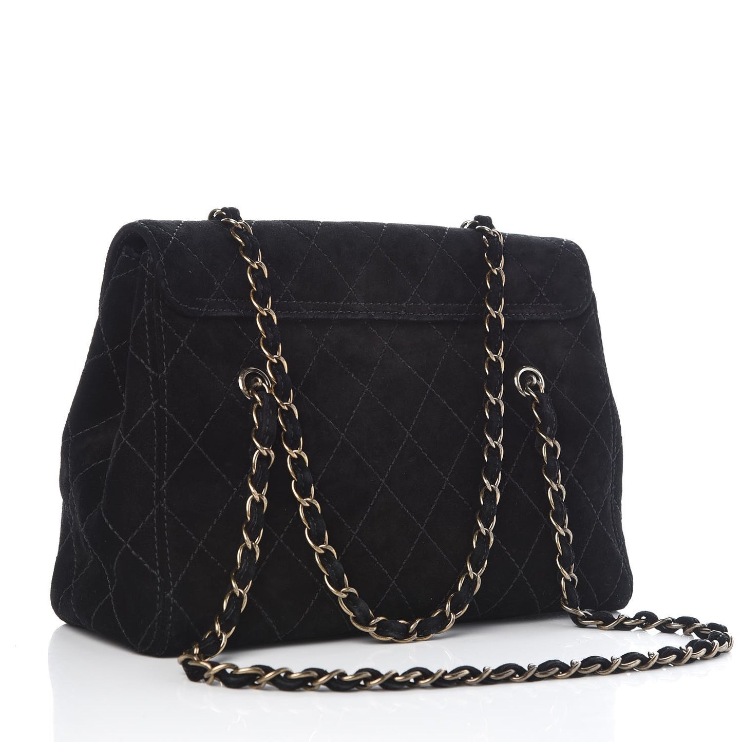 Suede Diamond Stitched Flap Bag Black