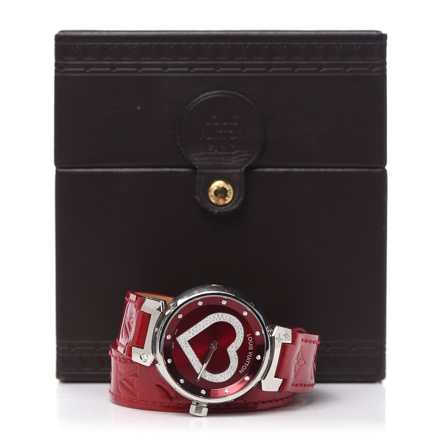 Stainless Steel Vernis Diamond 34mm Tambour Heart Quartz Watch Red