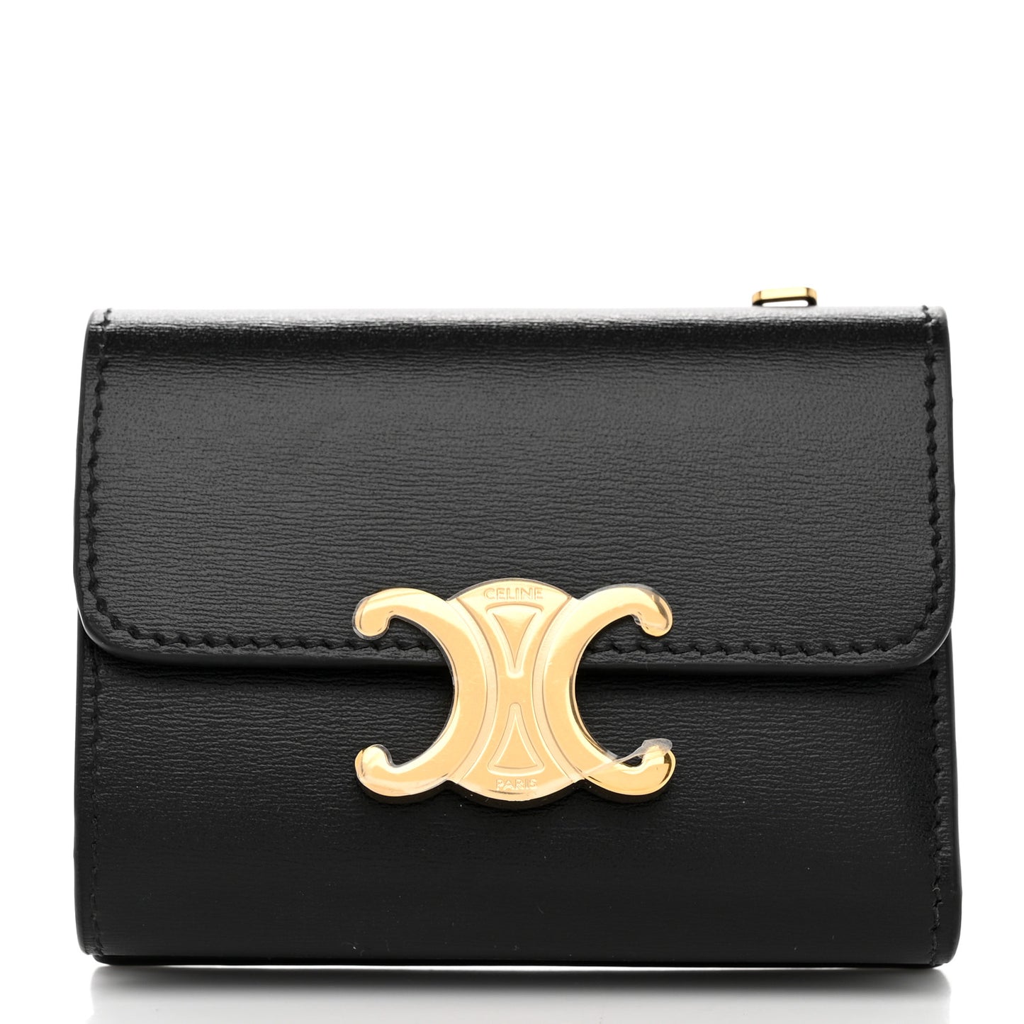 Calfskin Compact Triomphe Wallet With Coin Purse Black