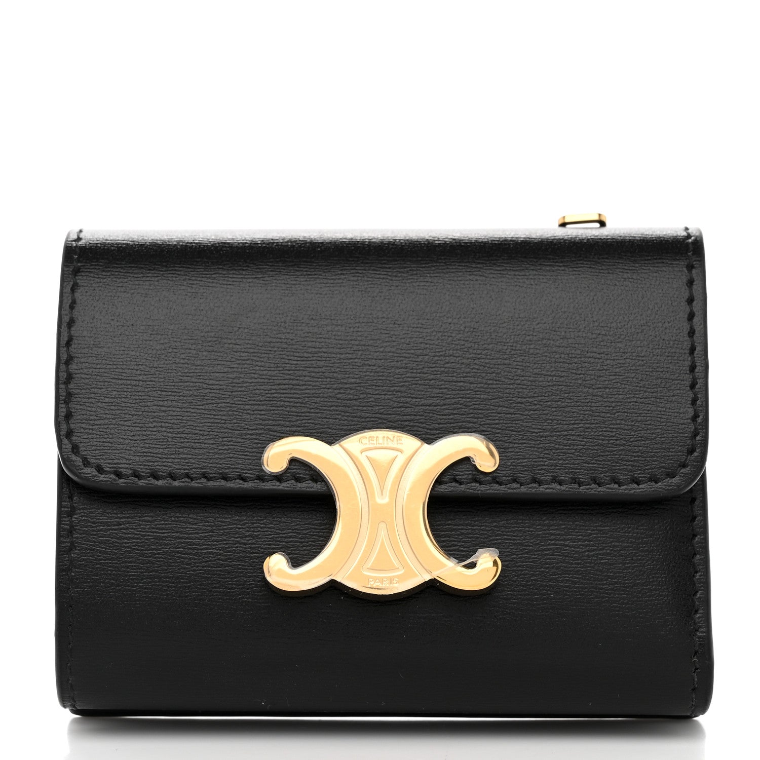 Celine Calfskin Compact Triomphe Wallet With Coin Purse Black 3 of 12