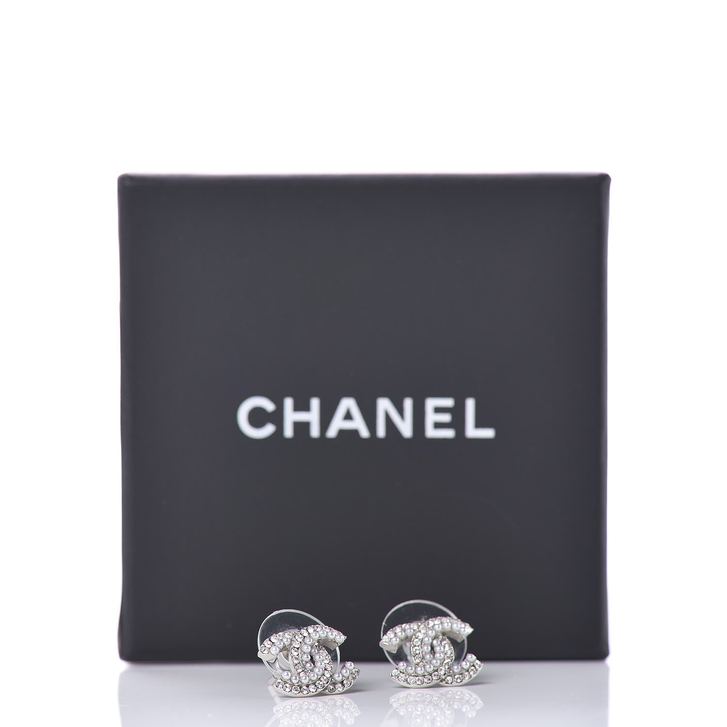 Chanel Pearl Crystal CC Earrings Silver 5 of 5