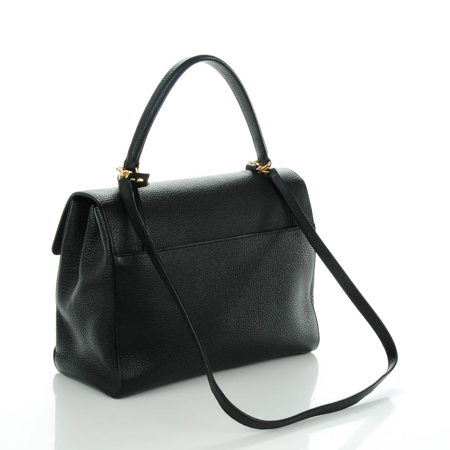 Grained Calfskin Medium Moujik Top Handle Bag Black