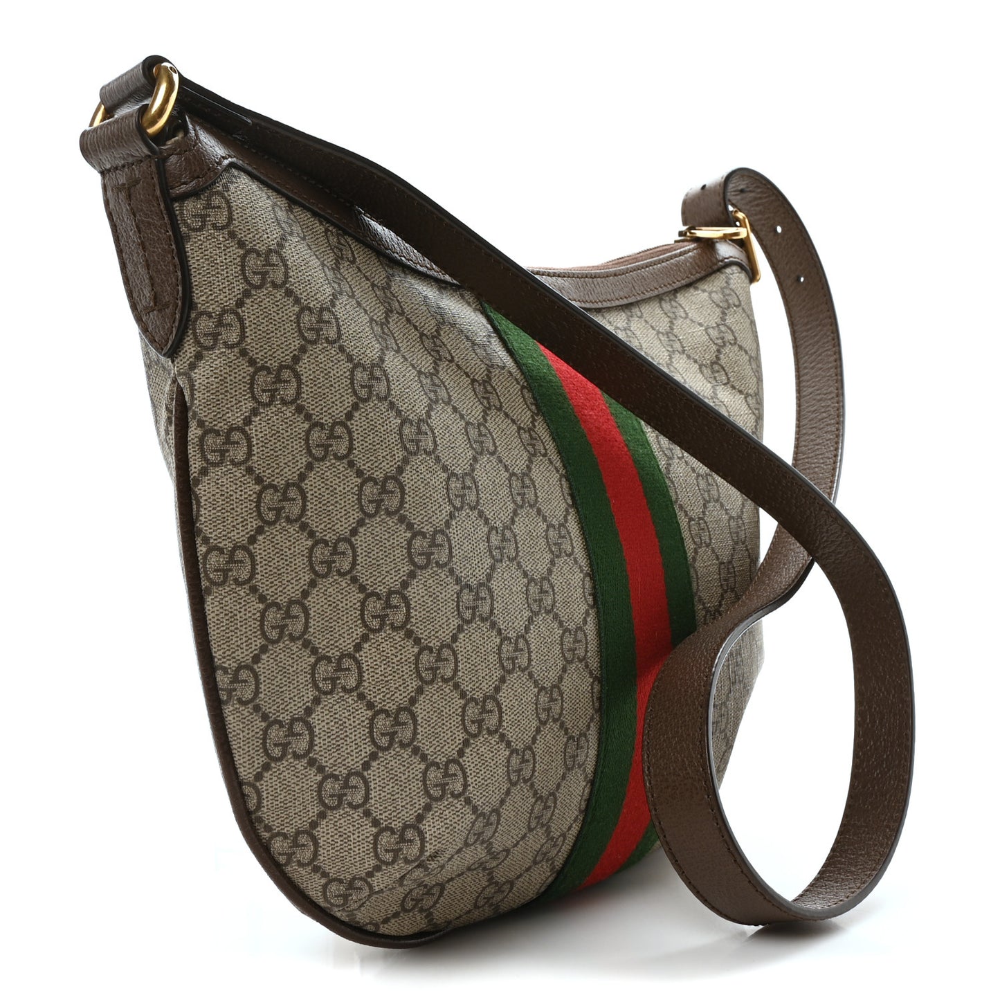 GG Supreme Monogram Web Small Ophidia Half Moon Hobo Brown