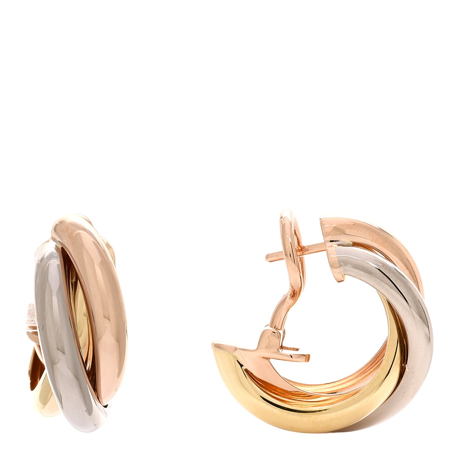 Cartier 18K Pink Yellow White Gold Classic Trinity Hoop Earrings 1 of 6
