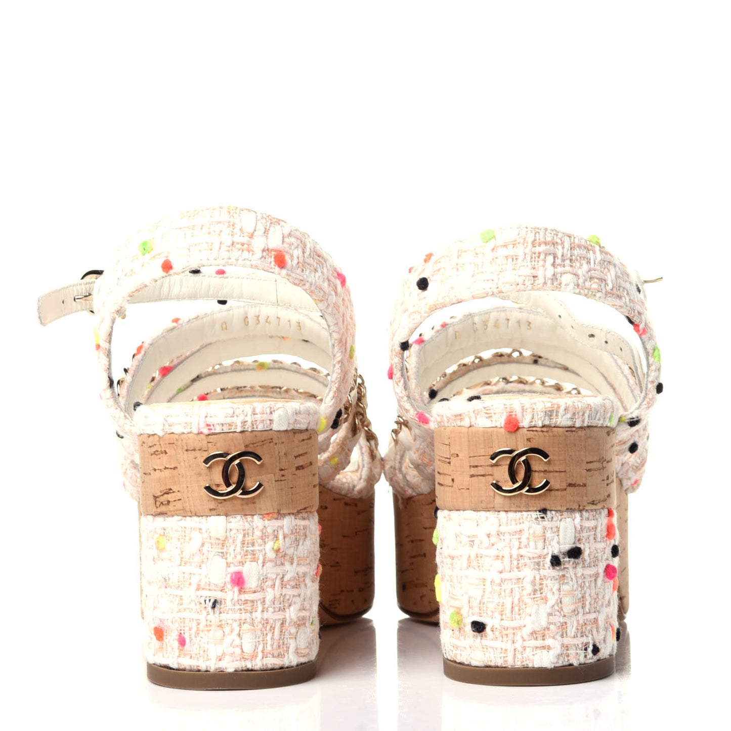 Tweed Chain Platform Sandals 35 Coral White