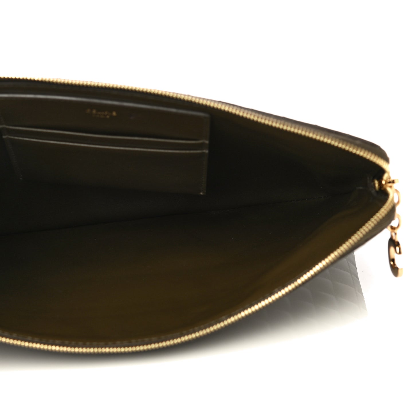 Calfskin Quilted C Charm Pouch Khaki