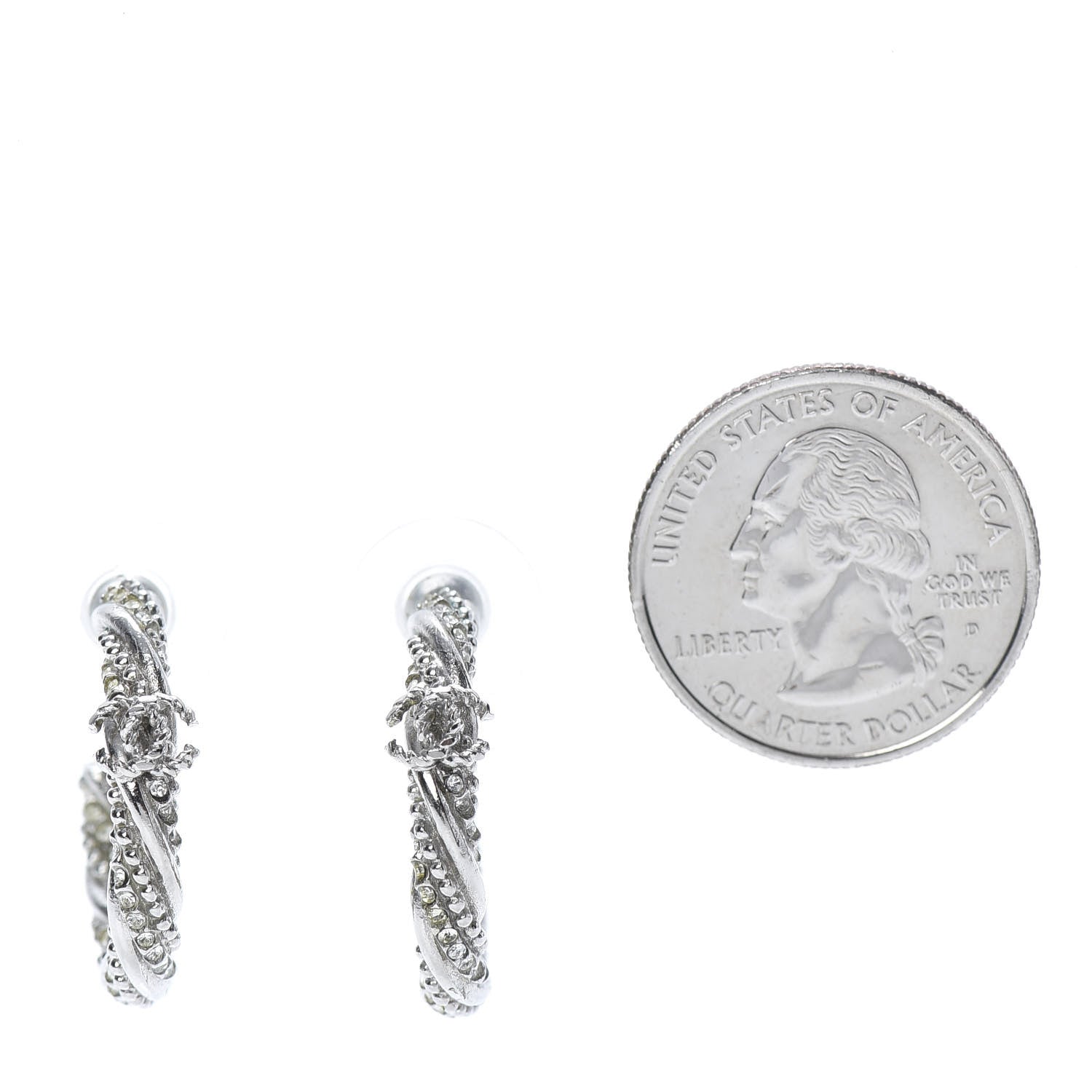 Chanel Crystal Twist CC Hoop Earrings Silver 2 of 6