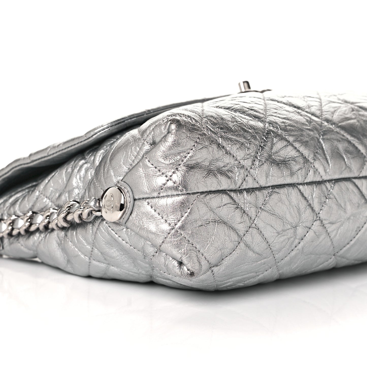 Crackled Aged Calfskin Big Bang Flap Silver