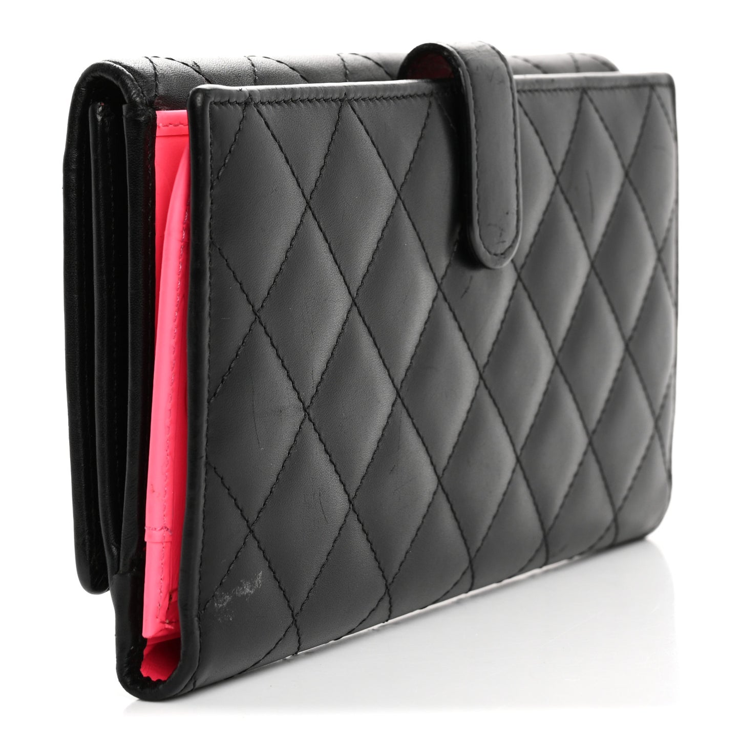 Calfskin Quilted Cambon Tri-Fold Wallet Black Black