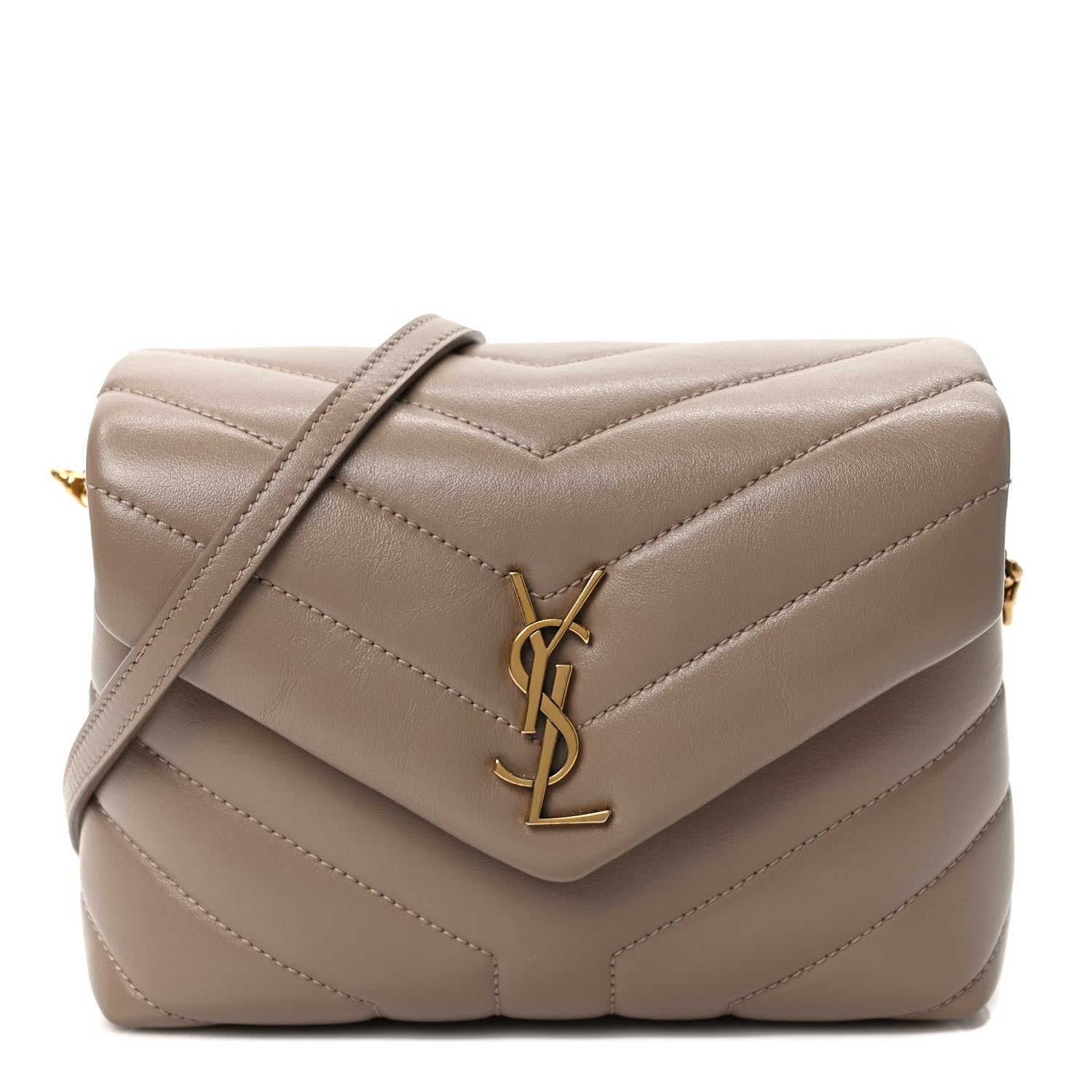 Saint Laurent Calfskin Y Quilted Monogram Toy Loulou Crossbody Bag Dark Beige 1 of 8