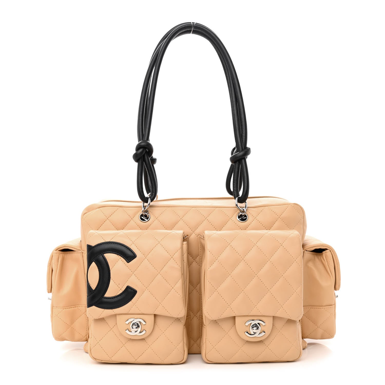 Chanel Calfskin Quilted Large Cambon Multipocket Reporter Beige Black 1 of 12