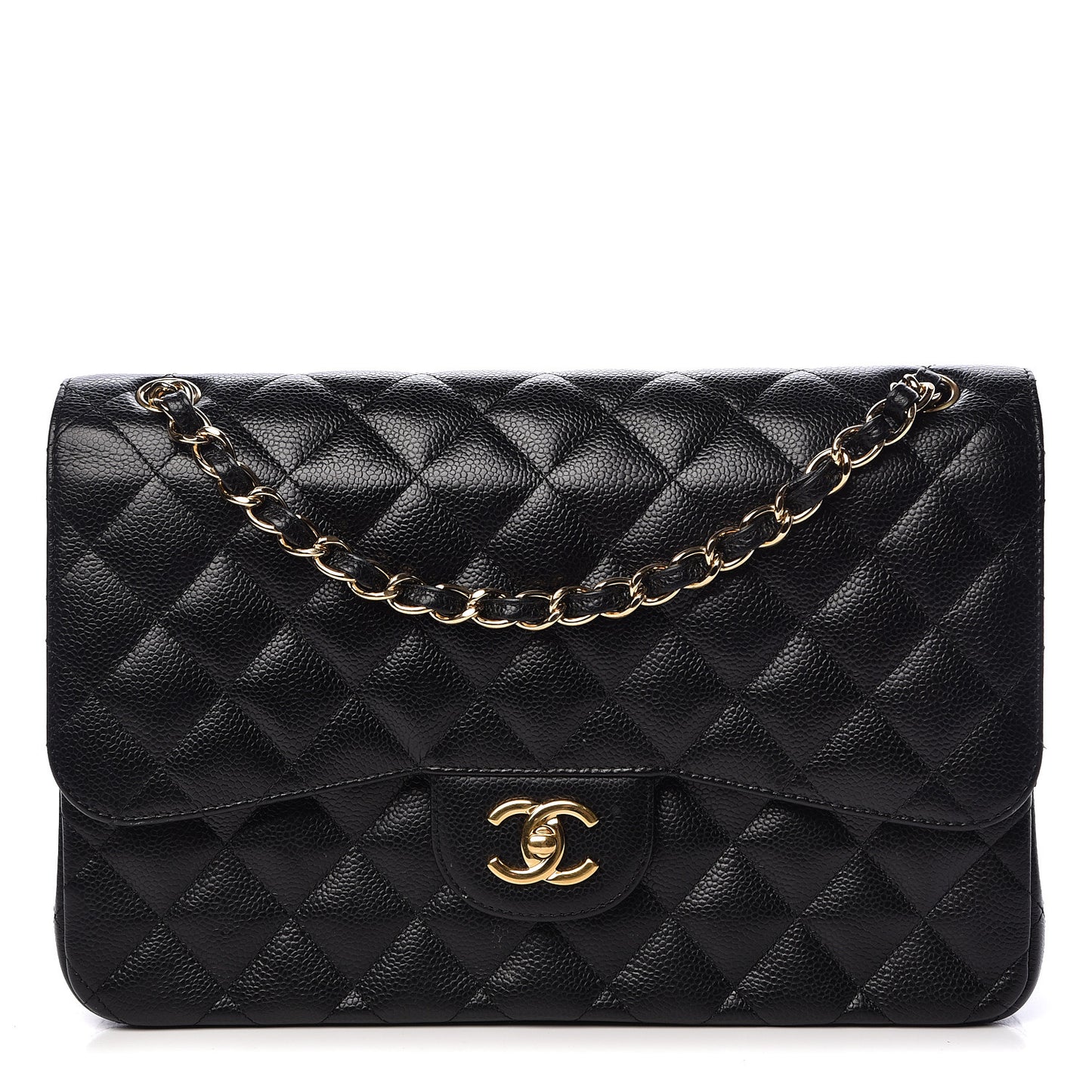 Caviar Quilted Jumbo Double Flap Black