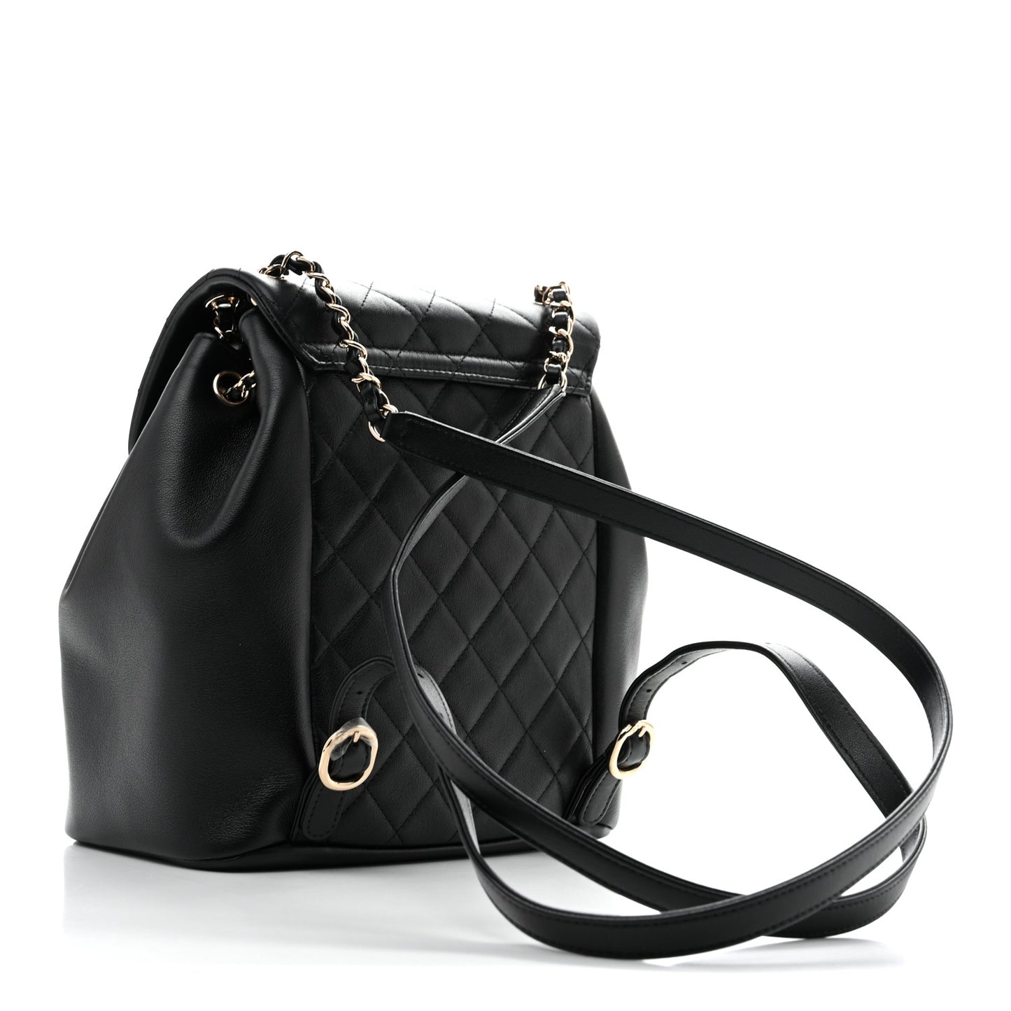 Lambskin Quilted Large Duma Drawstring Backpack Black