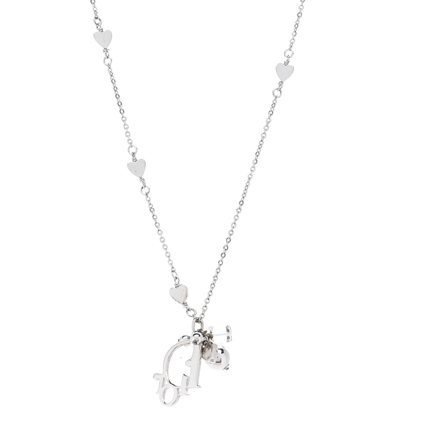Christian Dior Metal Lily Charm Necklace Silver 1 of 5