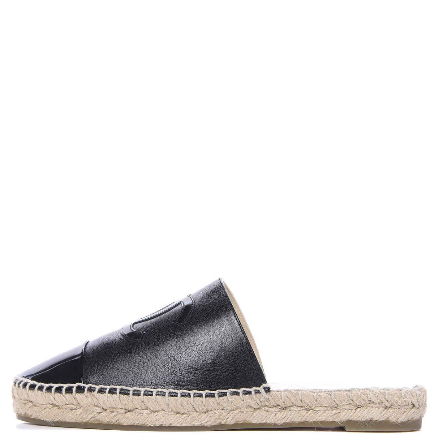 Iridescent Goatskin Patent CC Espadrille Mules 39 Black