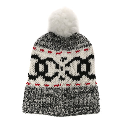 Chanel Wool Shearling CC Beanie Hat Ivory Black Red 2 of 7