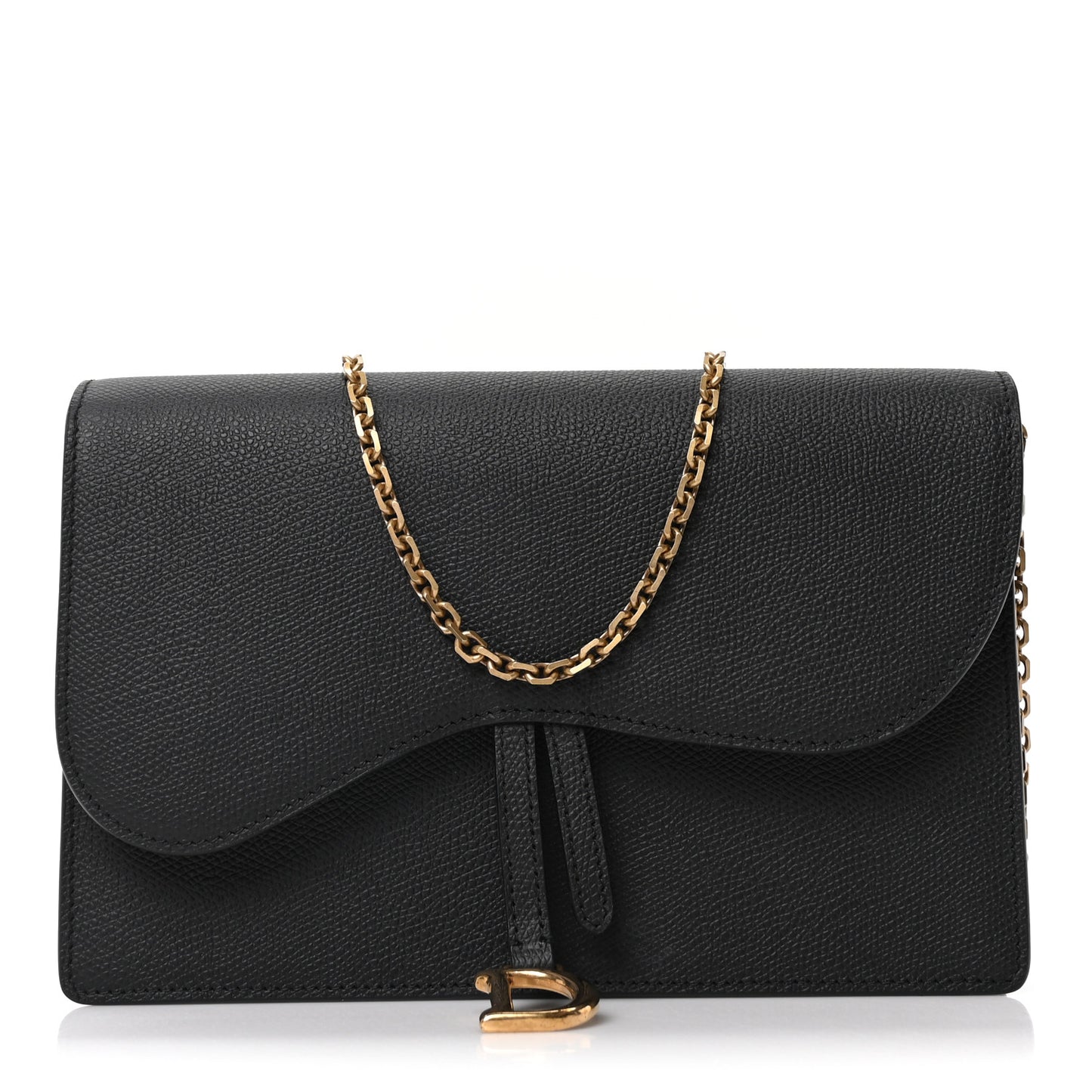 Grained Calfskin Saddle Chain Pouch Black