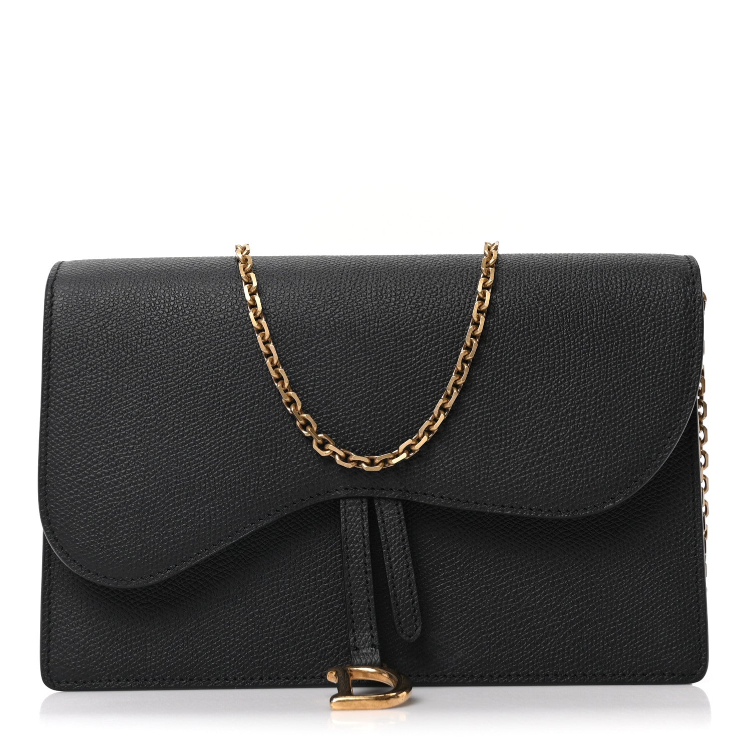 Christian Dior Grained Calfskin Saddle Chain Pouch Black 1 of 9
