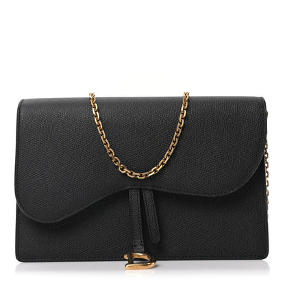 Christian Dior Grained Calfskin Saddle Chain Pouch Black 1 of 9